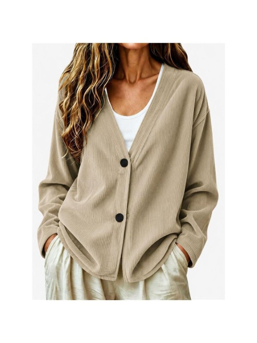 Casual Corduroy Button-Up Cardigan